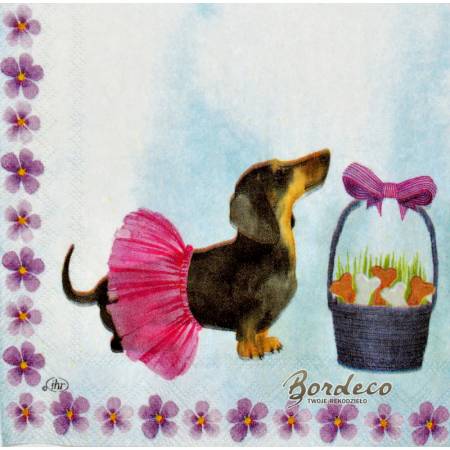 Serwetka decoupage firmy IHR piesek jamnik 25x25cm